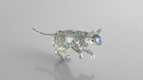 el gato de diamante corriendo. el concepto de la naturaleza y los animales. bajo poli. color blanco. animación 3d de bucle sin costuras