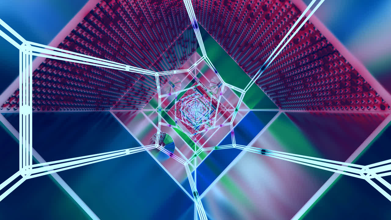 This video showcases a captivating tunnel loop filled with vivid colors and intricate designs, creating an endless visual journey through a digital space. Perfect for creative displays