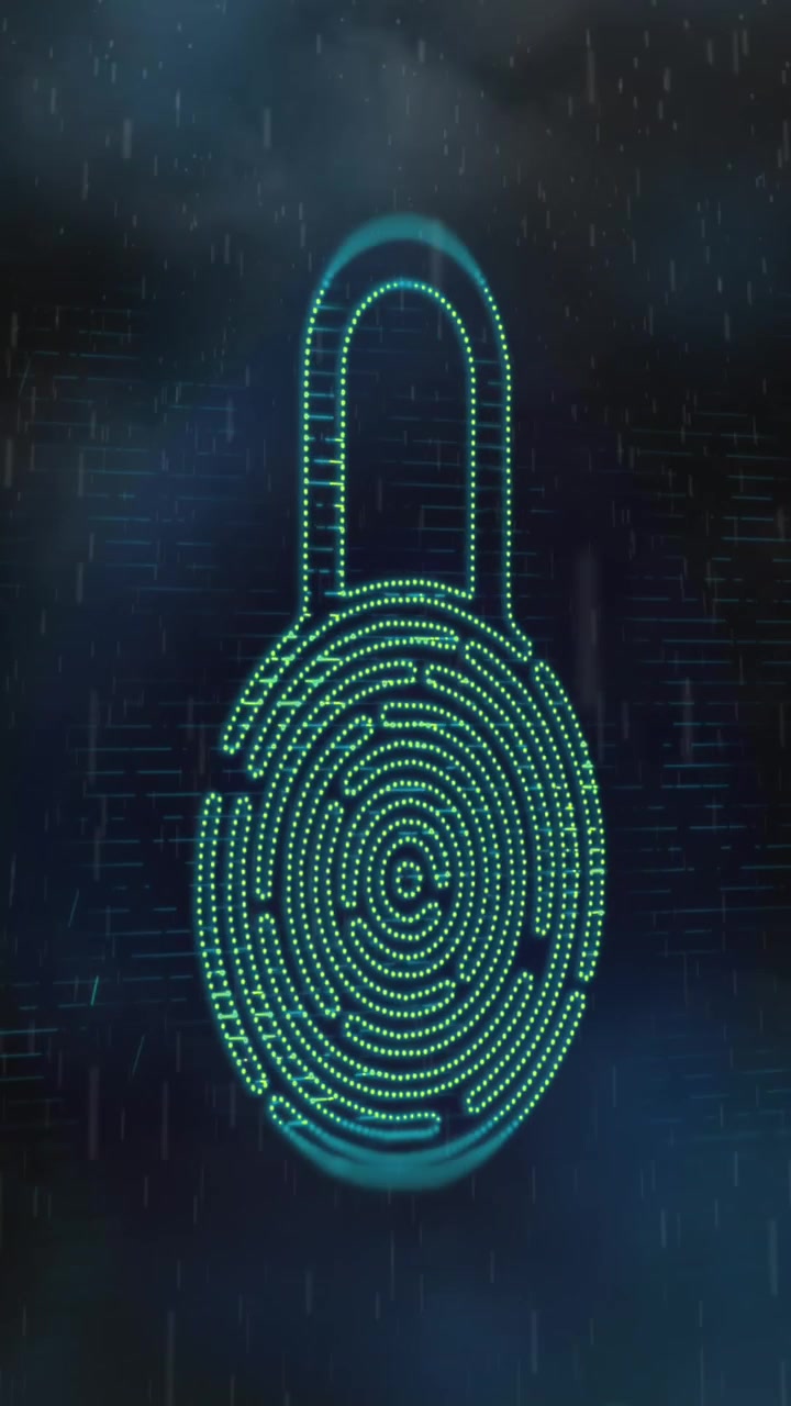 Animation of rain falling over light spot and security padlock icon against dark clouds