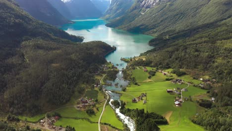 Beautiful-Nature-Norway-natural-landscape.-Aerial-footage-lovatnet-lake-Lodal-valley.