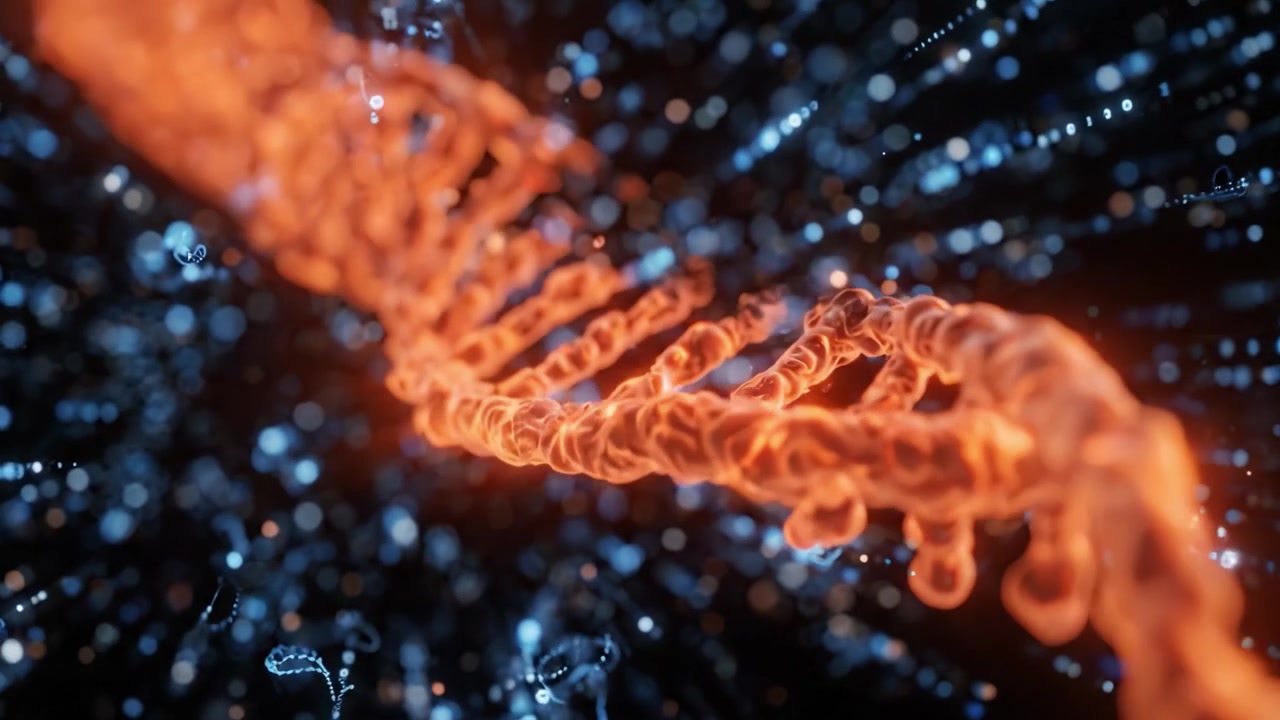 A Stunning Visualization of DNA Helix: Exploring the Intricacies of Genetic Material with an Emphasis on Structure, Color, and Motion in a Dynamic Environment