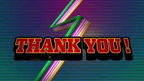 animation of thank you in digital abstract space with colorful lines