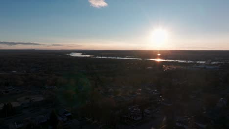 drone aerial view of bismarck, north dakota during sunset