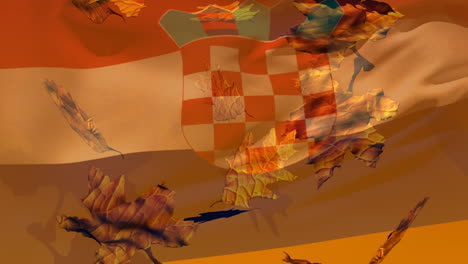 animación de la bandera de croacia y hojas que caen