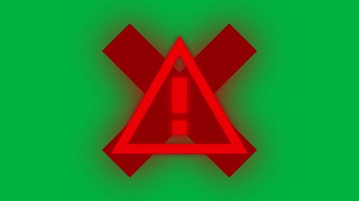 Red Warning Sign with Exclamation Mark on Green Background