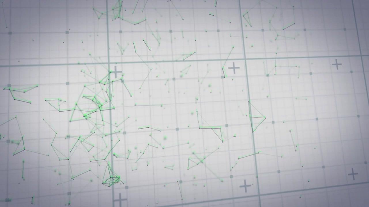 Abstract Digital Network Connections Moving on a Grid Background