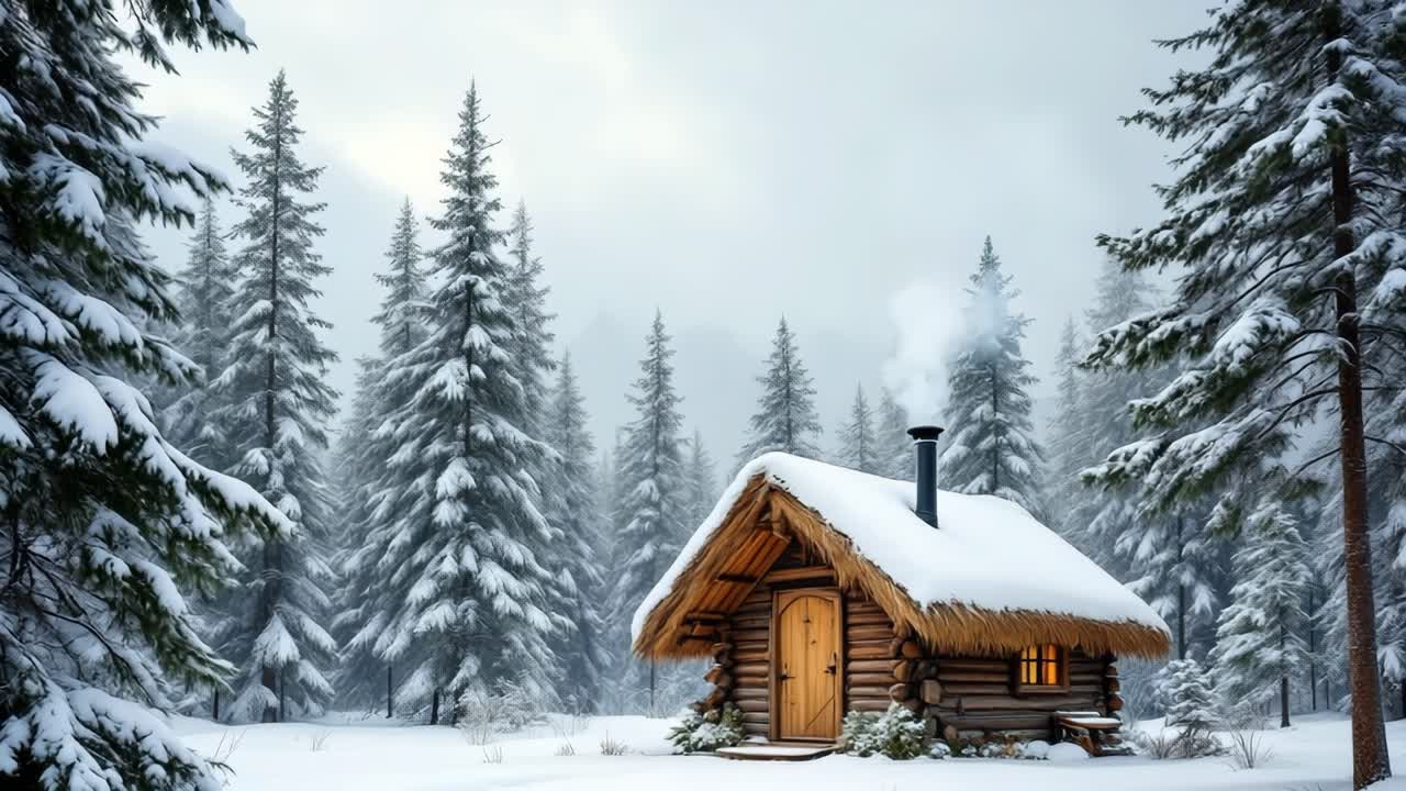 Cozy Log Cabin in a Snowy Winter Forest