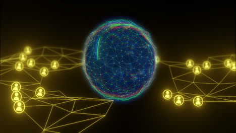 glowing network connections and data processing animation over digital globe