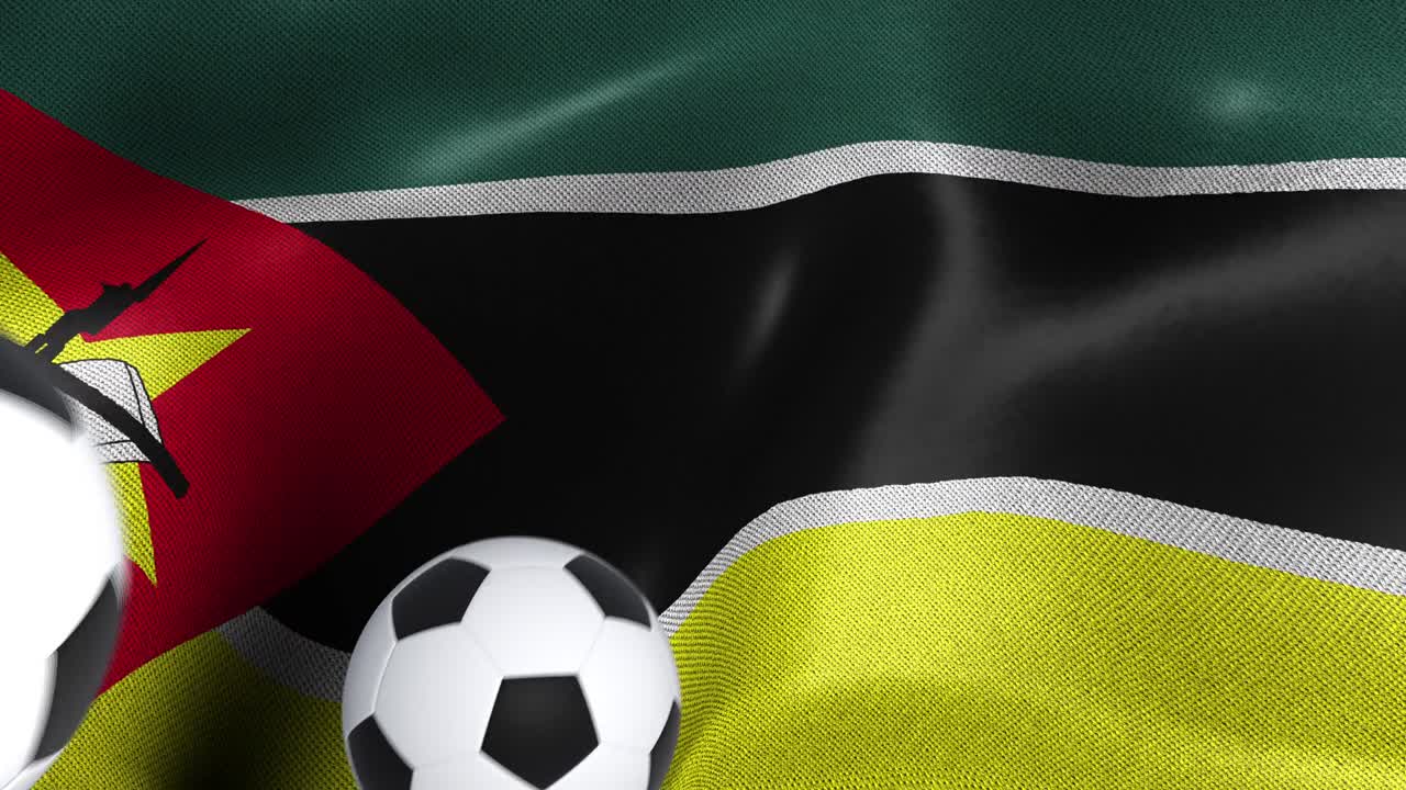 bandera de mozambique con pelotas de fútbol