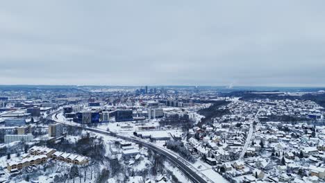 panoramic aerial establish of capitol city of vilnius lithuania