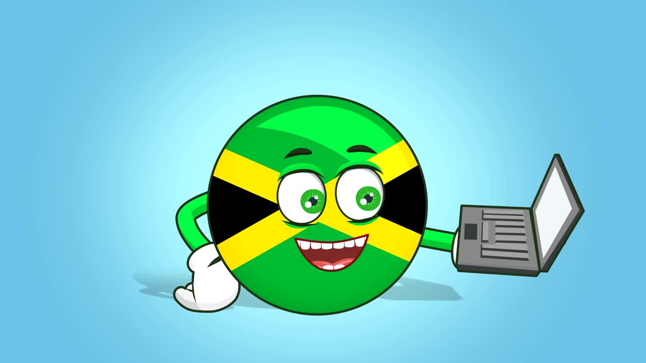 icono de dibujos animados bandera de jamaica cara animación trabajo en portátil con luma matte