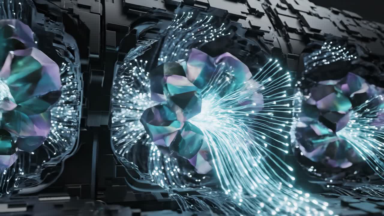 Abstract Crystals and Glowing Fibers