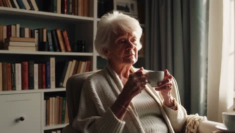 senior woman relaxing with a cup of drink at home