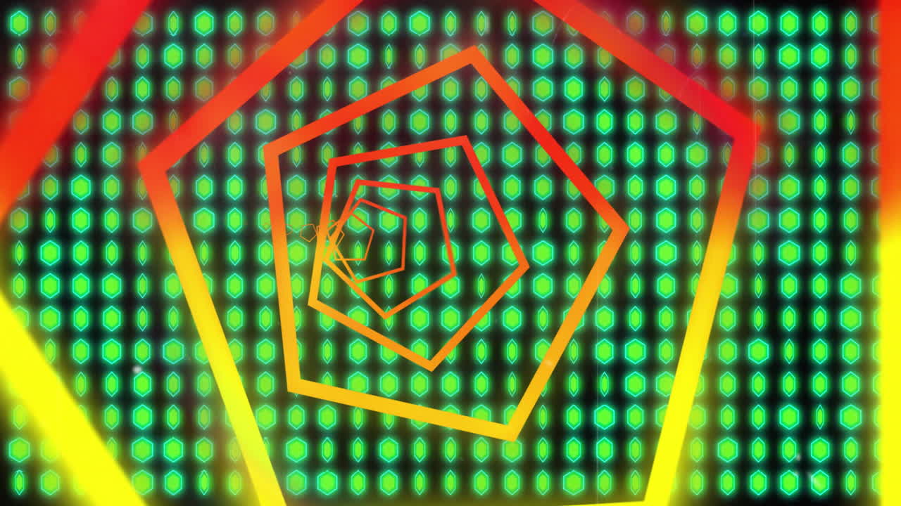 Animation of glowing neon lights moving over pattern background