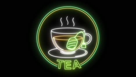 neon signs of tea cups flickering on and off.