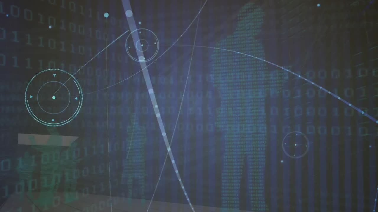 Animation of networks of connections over binary coding and business people