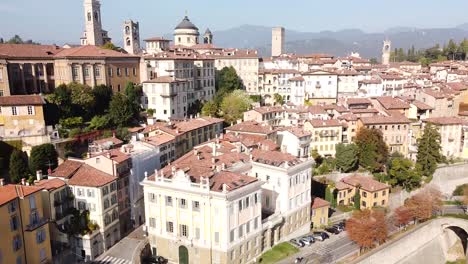 cityscape of citta alta in bergamo, aerial drone view