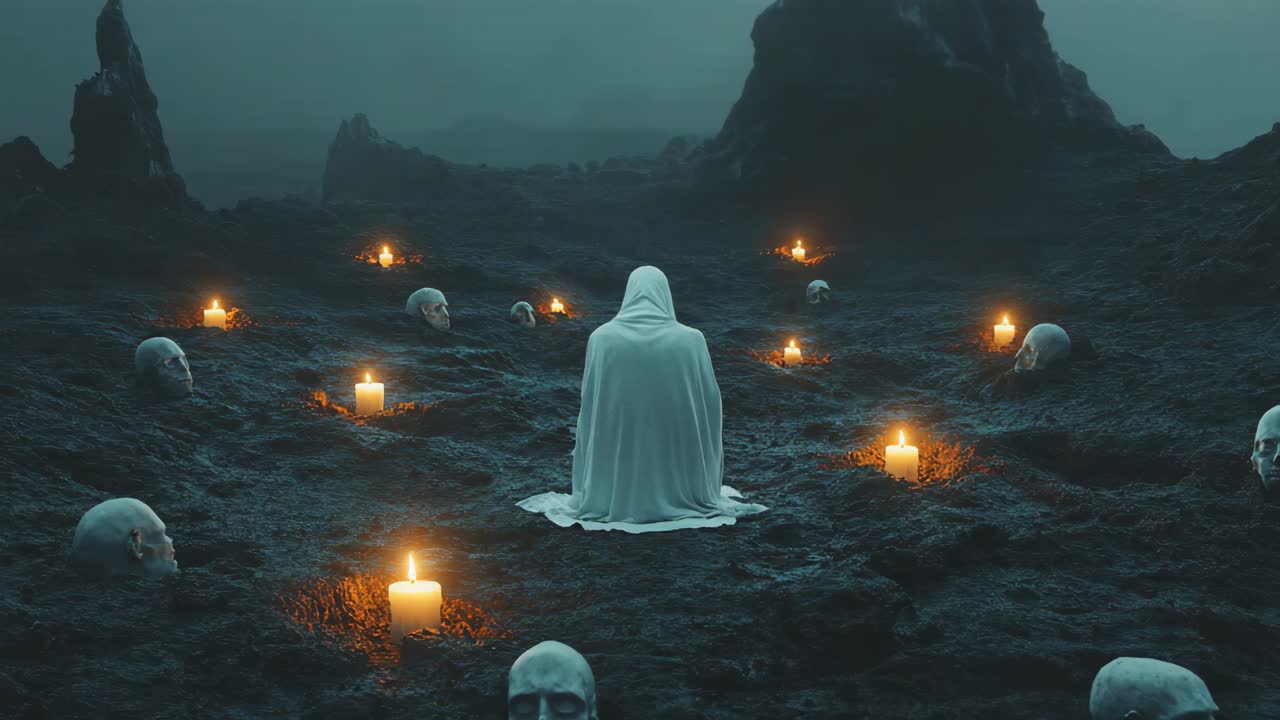 A Solitary Figure in a Mystical, Foggy Landscape