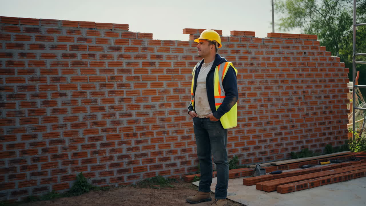 Construction worker at a bricklaying site