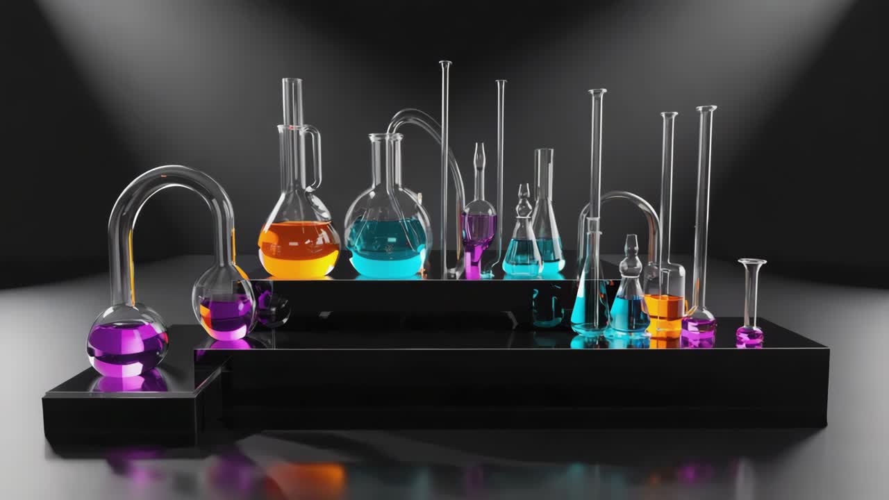 Laboratory Glassware with Colorful Liquids