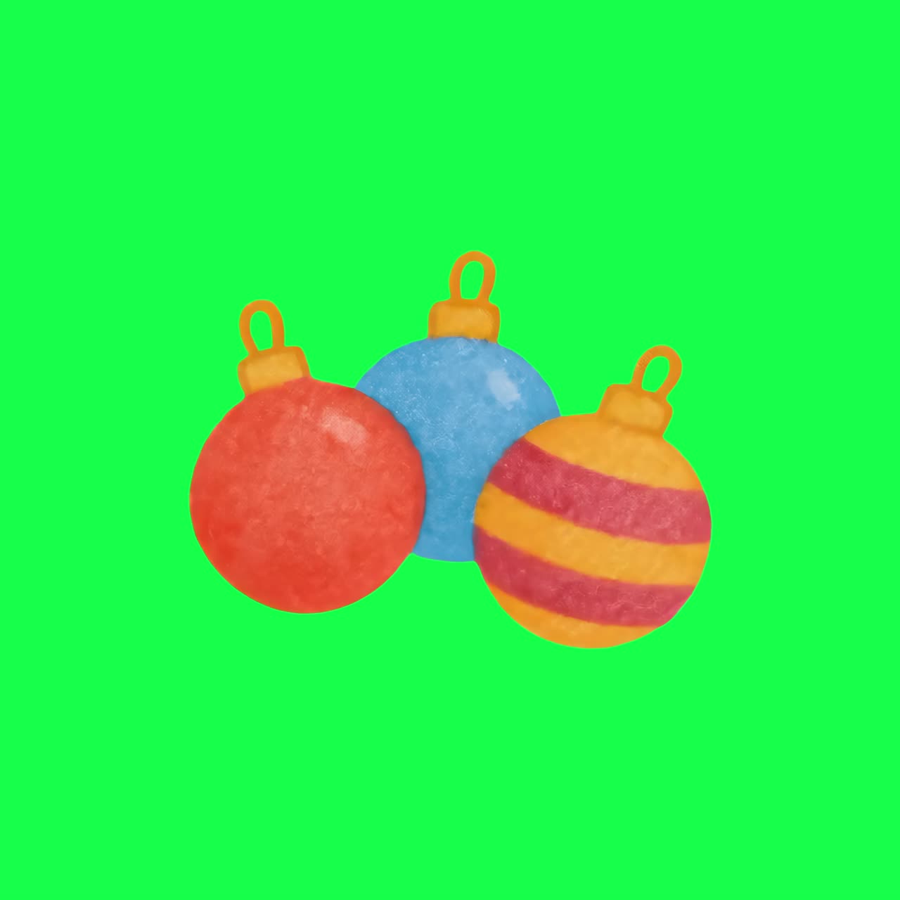 Colorful festive holiday ornaments animation, transparent 4K video, green screen