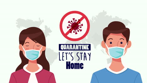 campaña de permanecer en casa con la pareja usando máscara facial