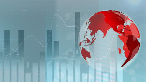 transparent globe turning around itself while bar chart and arrows moving on background