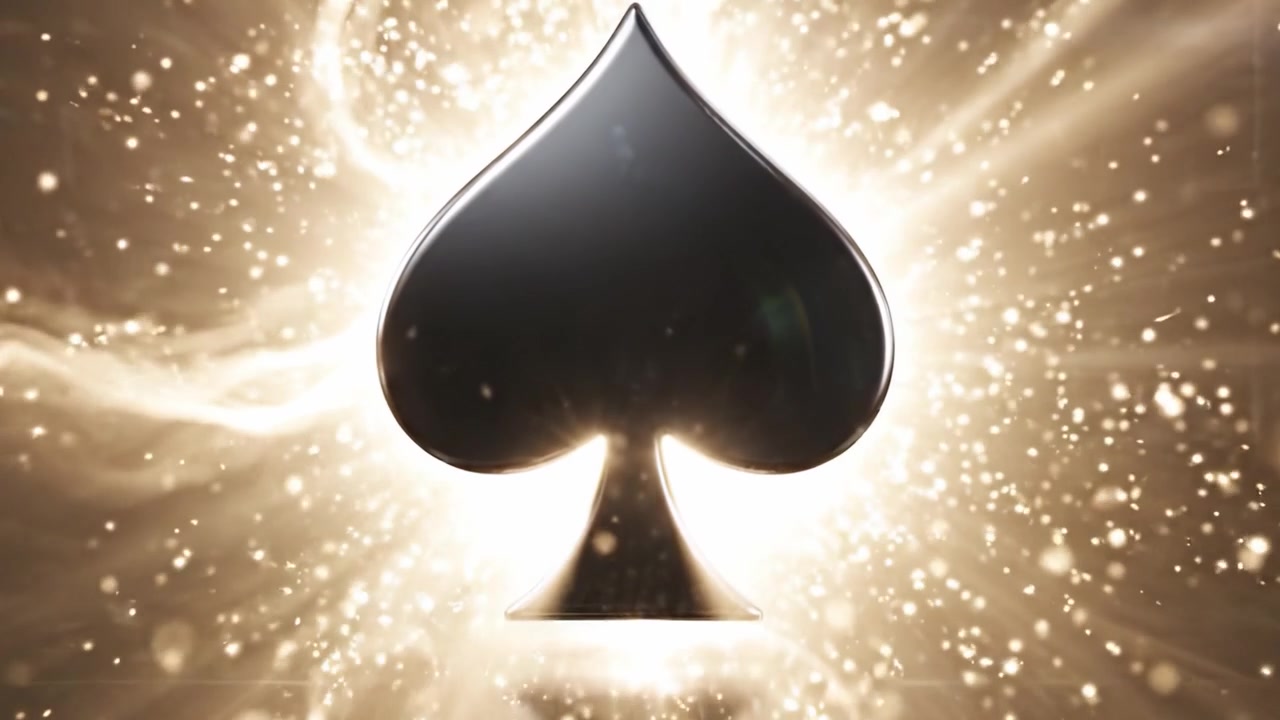 Captivating Sparkle of the Spade: A Visual Journey from Darkness to Illuminated Elegance, Featuring a Striking Black Spade Symbol Against a Dynamic Background