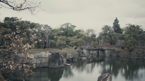 pond of ninomaru garden at nijo castle in kyoto, japan