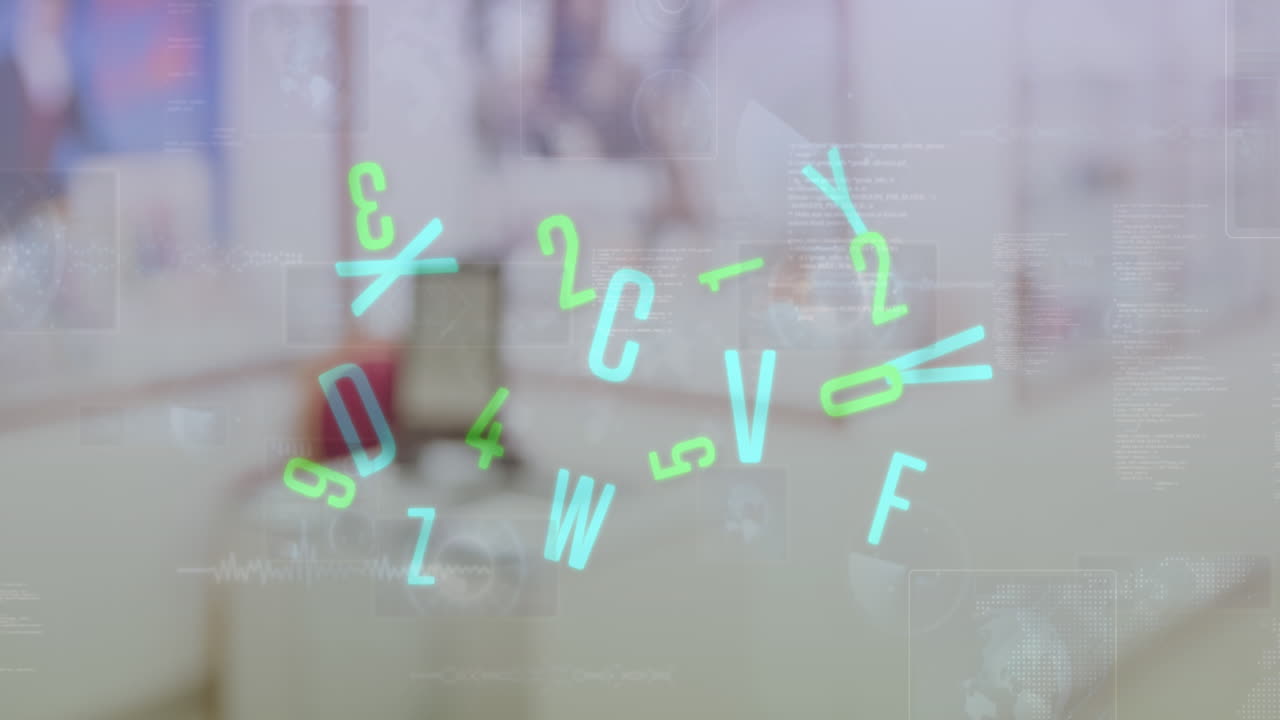 animación de letras y números con procesamiento de datos en la oficina.