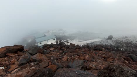 mountain summit in fog