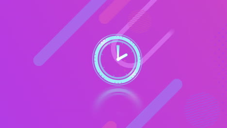 animación de reloj digital sobre barras y círculos contra un fondo púrpura