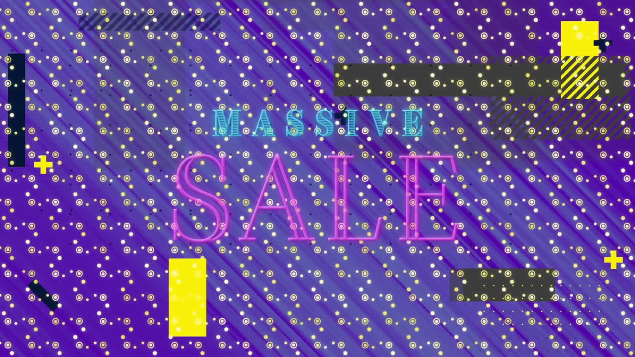 패턴의 줄 위에 대규모 판매 텍스트의 애니메이션