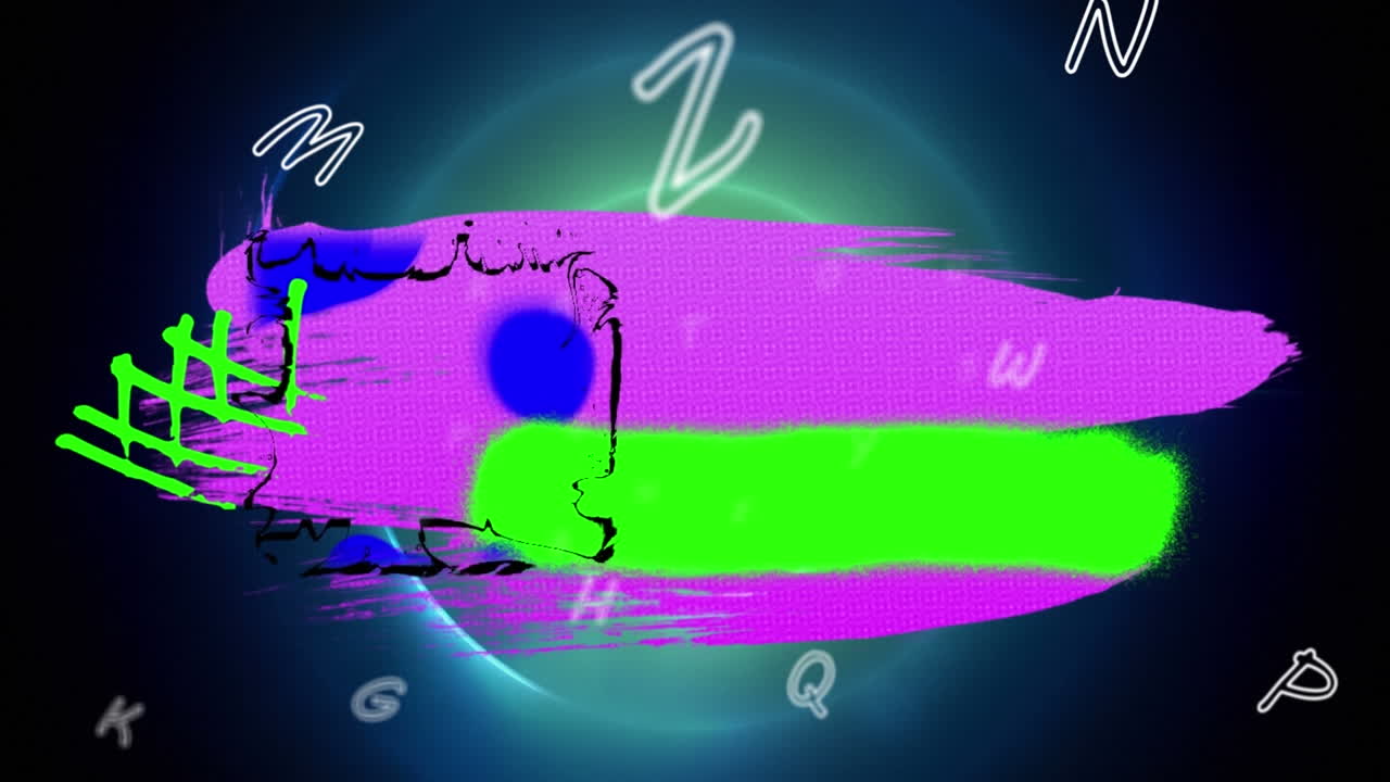 animación de letras y formas sobre fondo negro