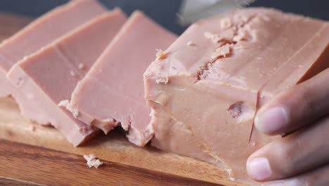 close up of canned meat on table ,