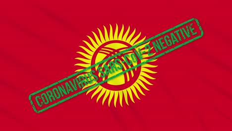 kyrgyzstan swaying flag with green stamp of freedom from coronavirus, loop