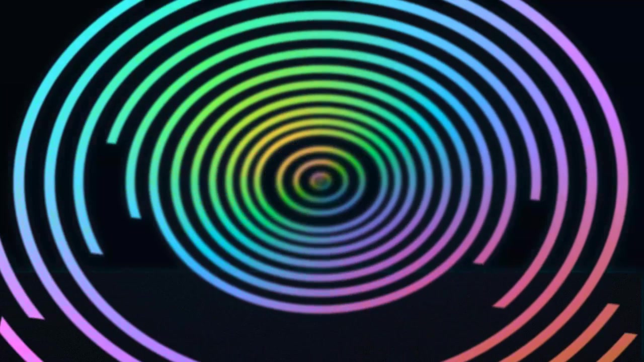 Animación abstracta de círculos concéntricos coloridos giratorios