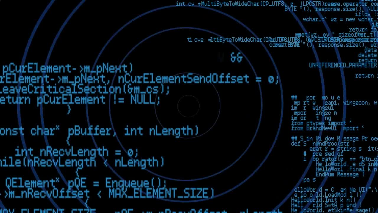 animación del procesamiento de datos y círculos sobre fondo negro