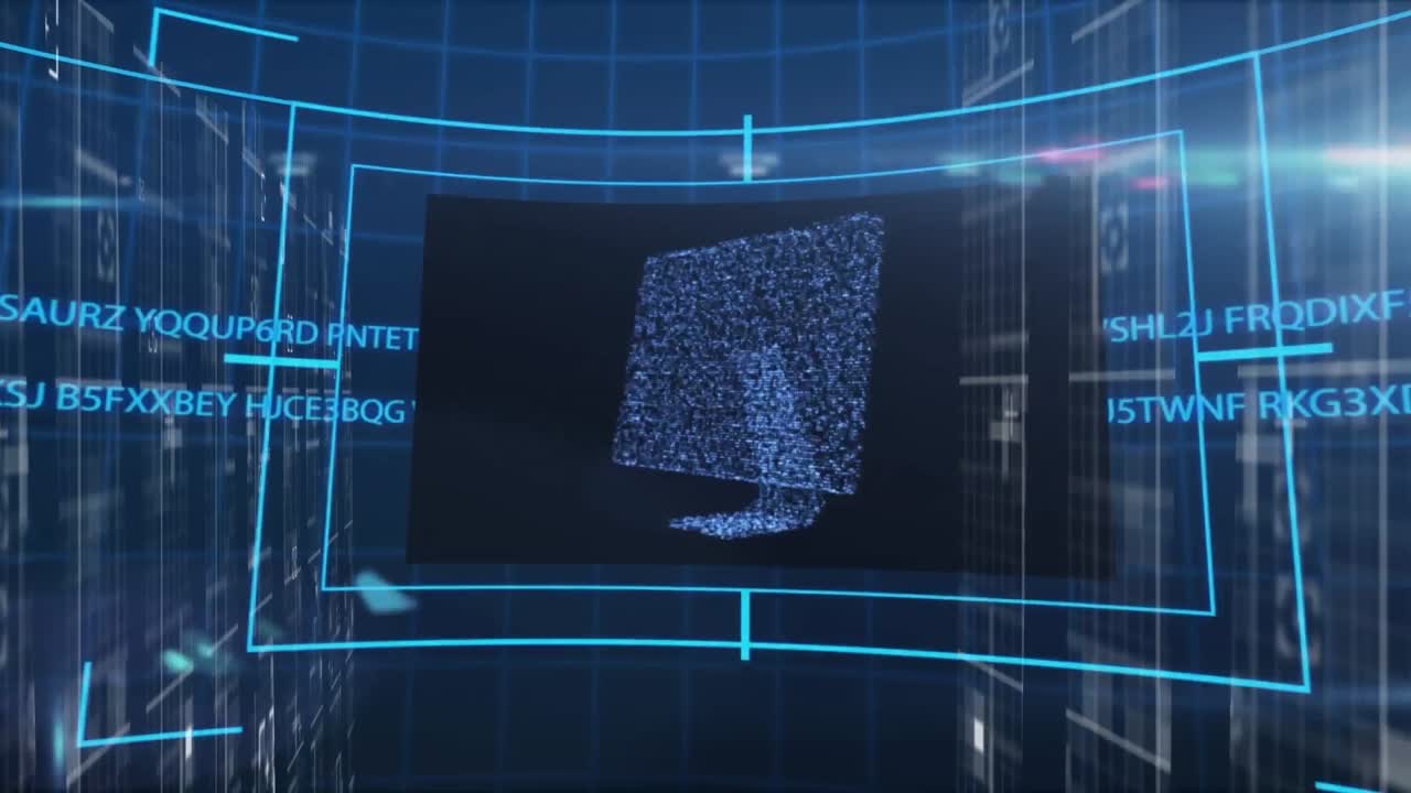 animación del procesamiento de datos sobre un fondo azul