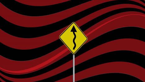 animation of road sign and shapes on black background