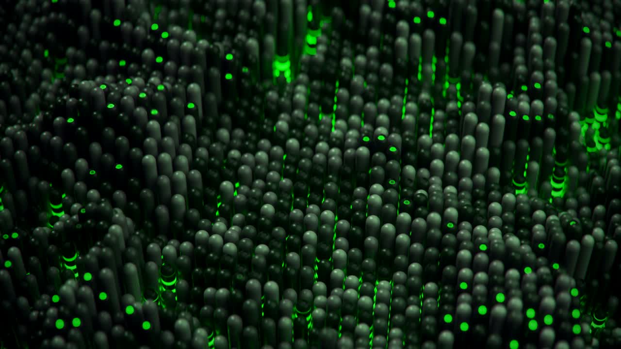 Ripple waving glowing green capsules seamless loop 3D render animation