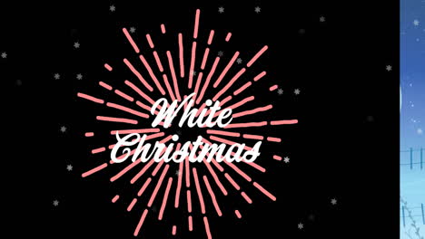 animation of white christmas text over snow falling