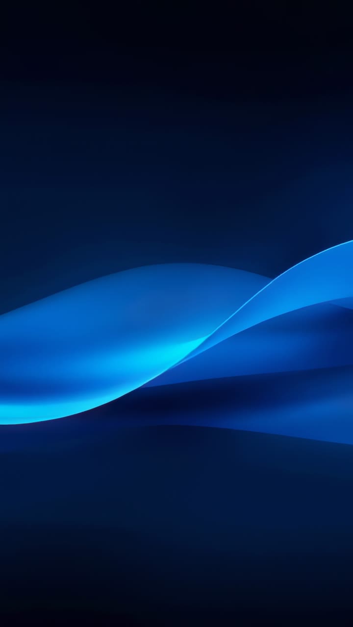 Vertical video: Looping glowing blue ribbon shifting, curling across navy gradient as wallpaper