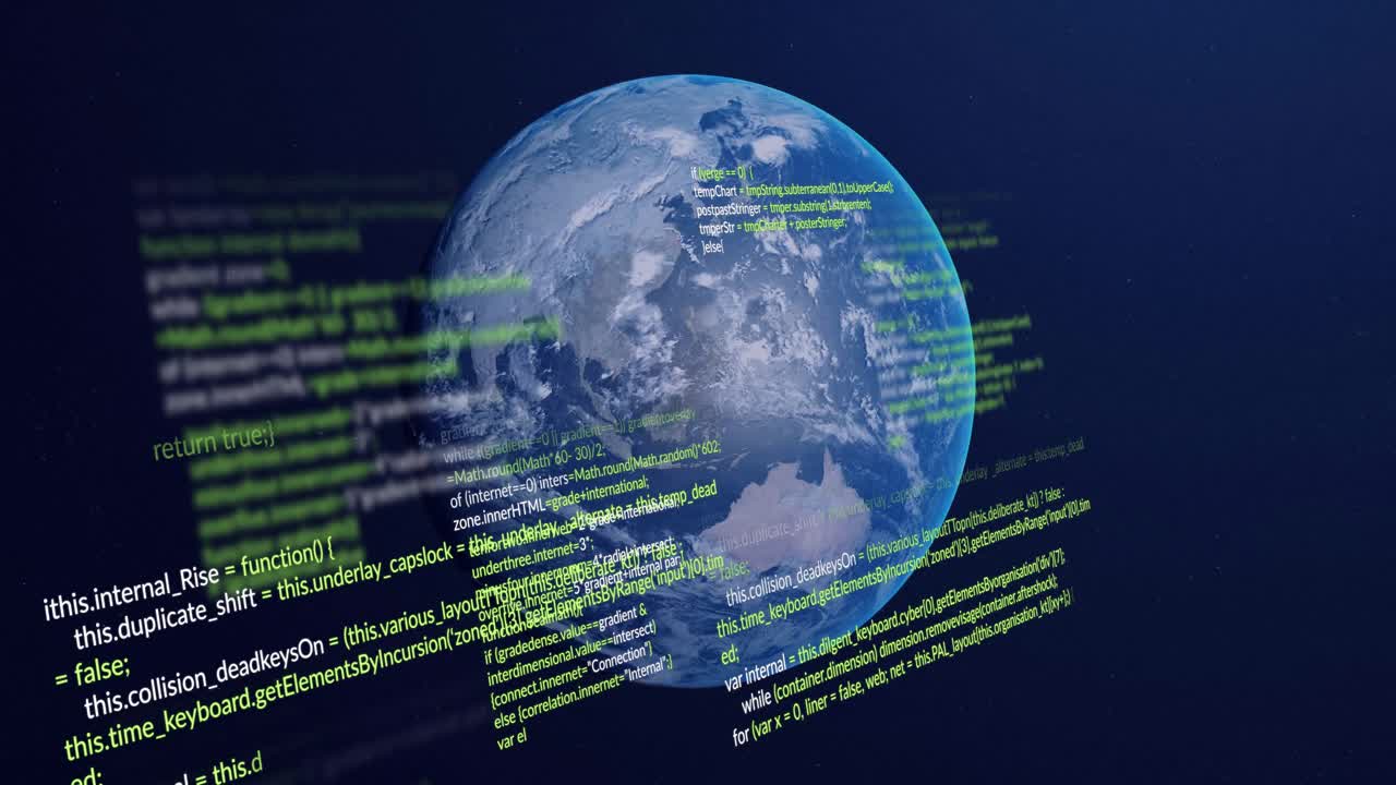 Animation of digital data processing over globe