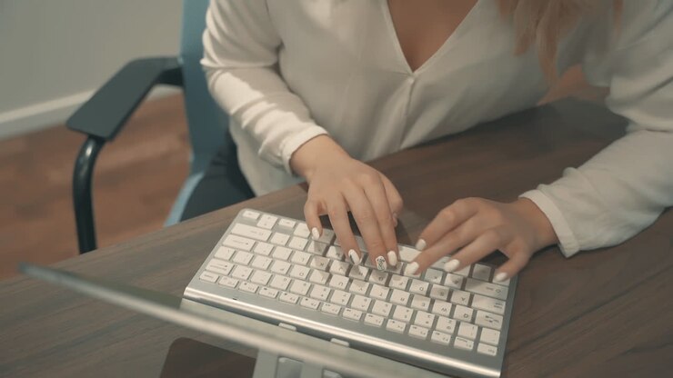 Female Hands Typing On Laptop Keyboard