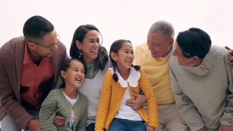 family, grandparents and parents with happy