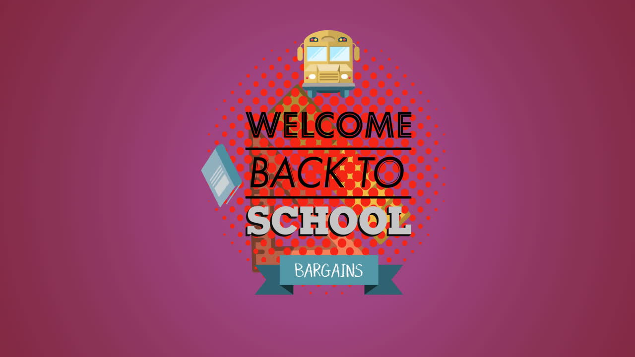 학교 아이콘 위에 학교로 돌아가는 텍스트의 애니메이션