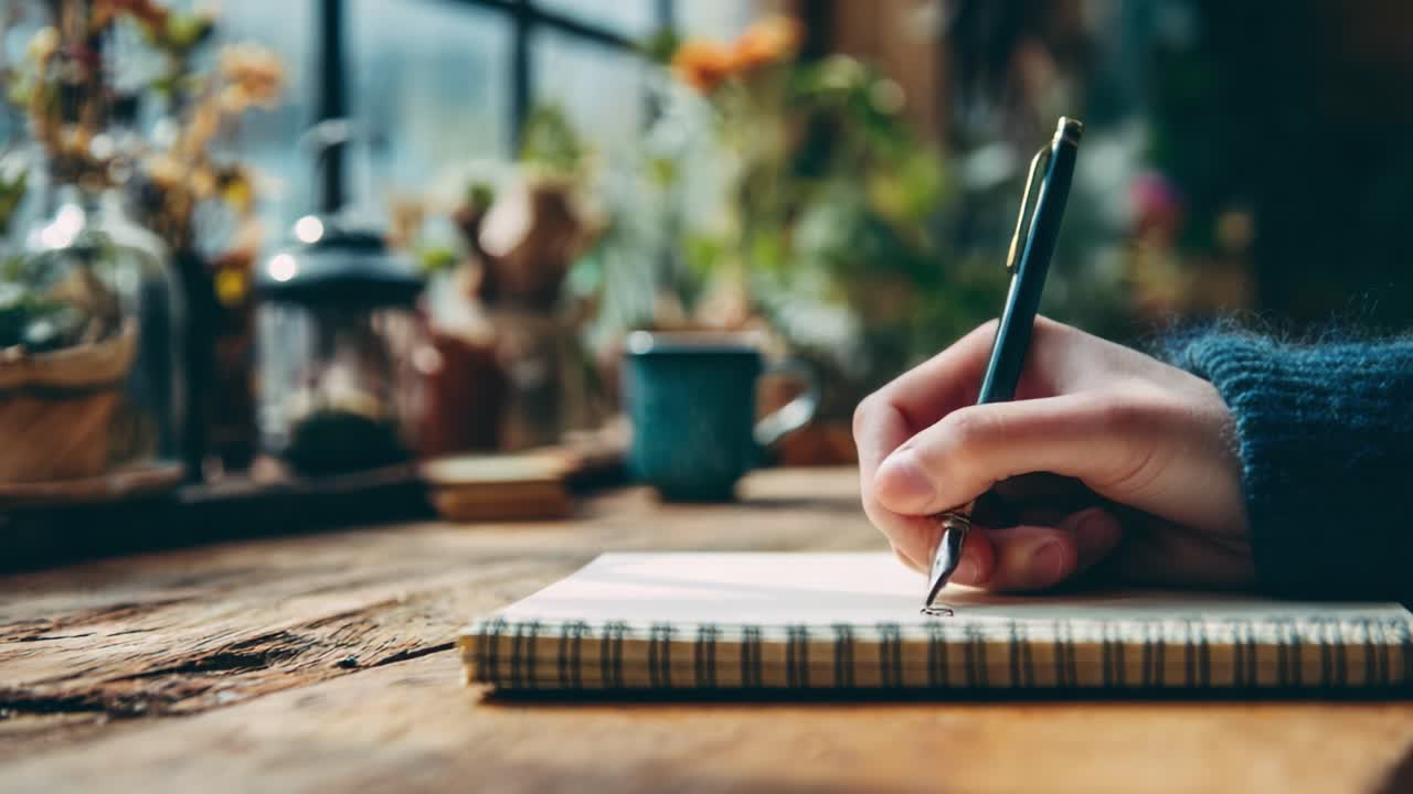 A Creative Journey: Capturing the Essence of Writing with Ink on Paper in a Serene and Inspirational Setting Filled with Nature's Beauty