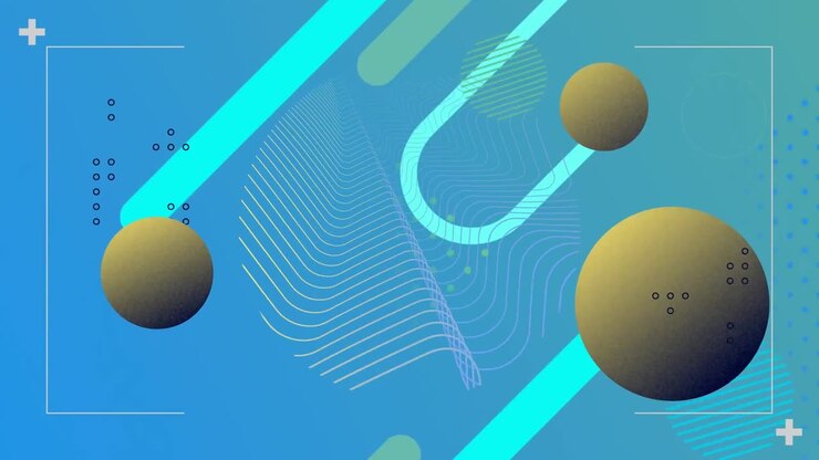 Animation of moving shapes and spots on blue background