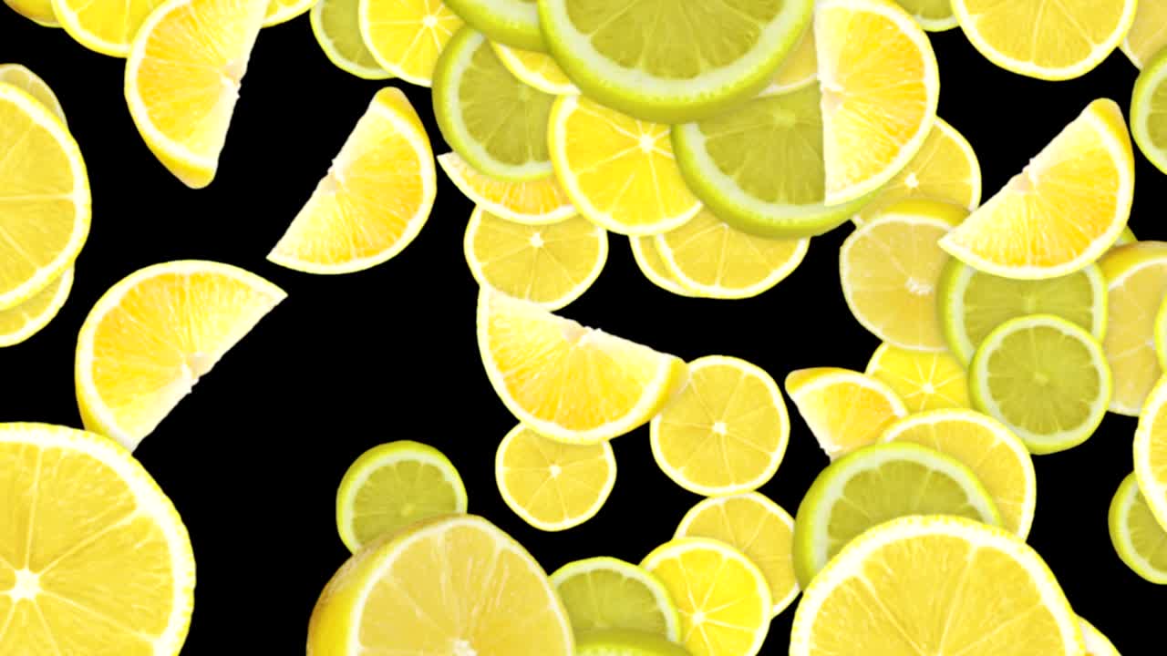 fondo de limones caídos, bucle, 60 fps, con el canal alfa